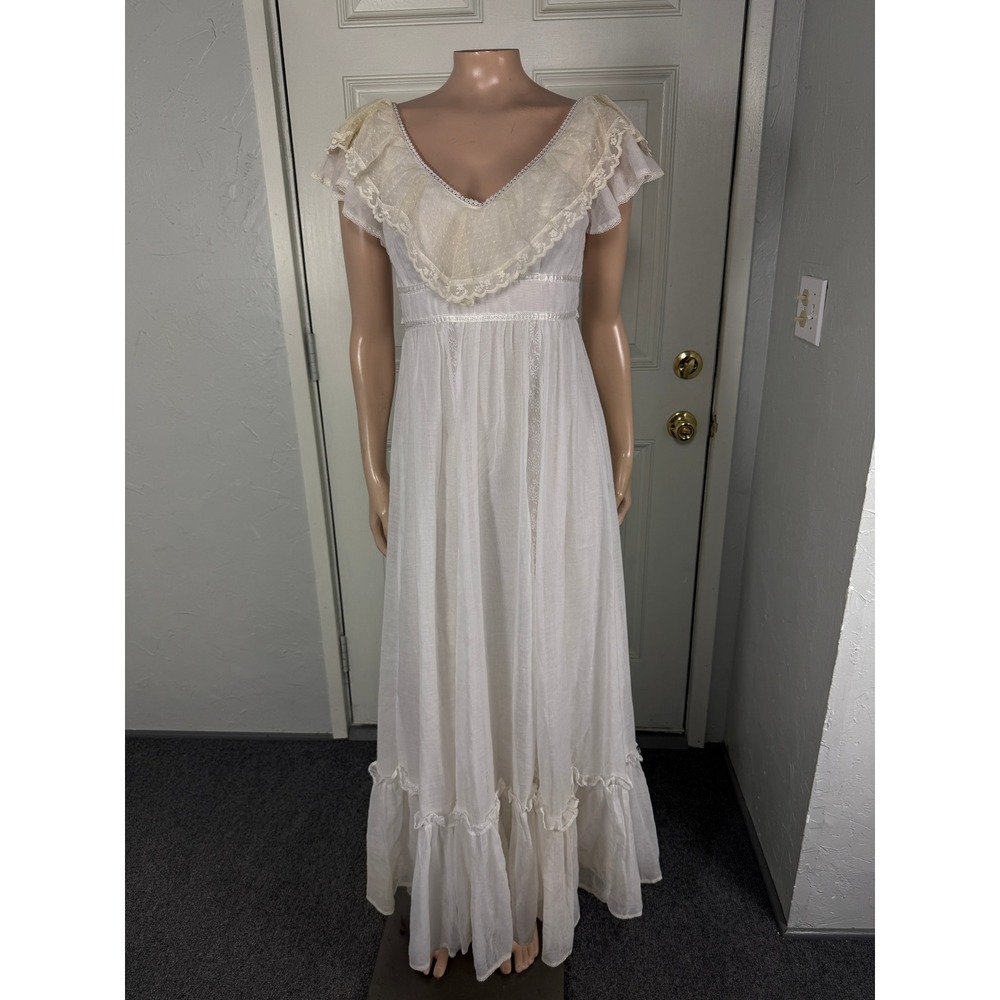 Vintage 70s Gunne Sax Dress Prairie Floral Lace Cottage Bohemian Wedding 5 E3
